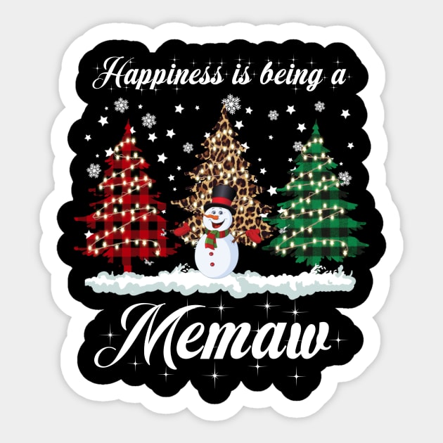 Happiness Is Being A Memaw Merry Christmas Snowman Xmas Trees Sticker by Maica